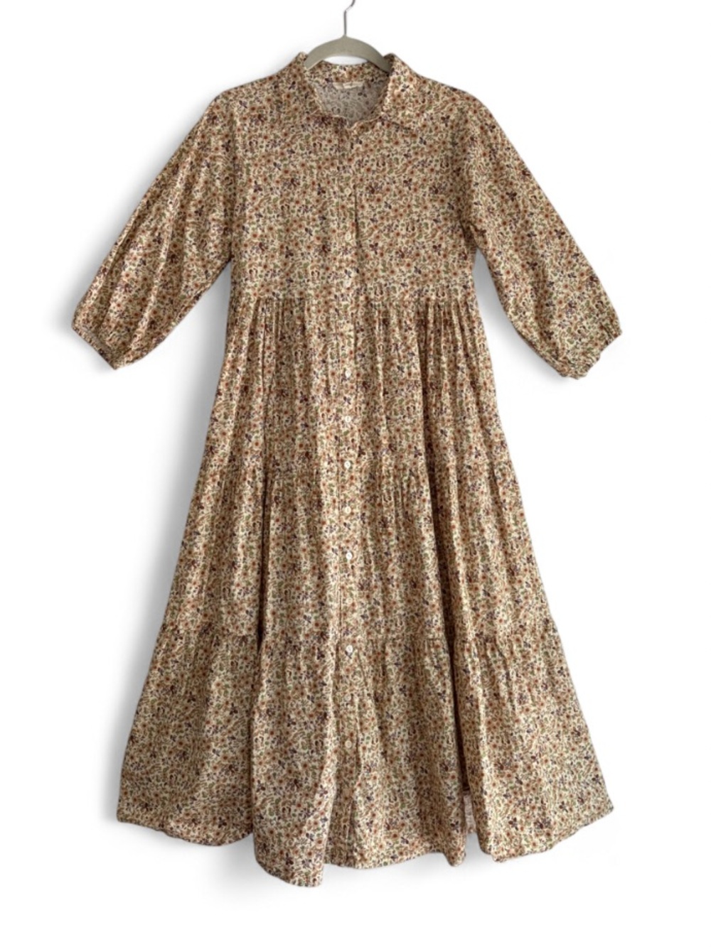 Easel 100% Cotton Floral Cottagecore Prairie Tiered Ruffle Midi Dress Size S - Picture 1 of 7